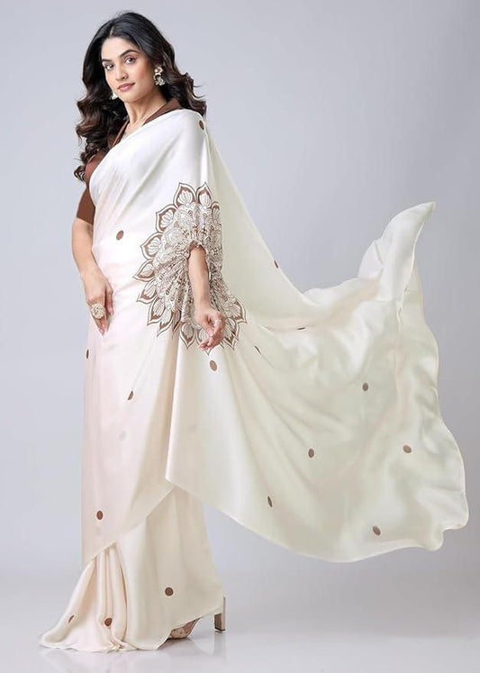 Elegant Satin Silk Printed Kaftan Saree with Unstitched Blouse – Premium Ethnic Wear